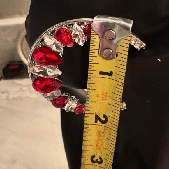 Elegant Red and Silver Hoop Earrings hand crafted - Picture 3 of 3